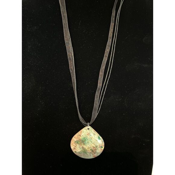 Grass Turquoise Jasper Pendant Necklace On A Cord Natural Statement Collar Boho - Picture 3 of 6